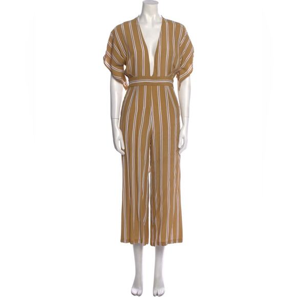 Faithfull the Brand Pants - Faithful The Brand Mustard Yellow White Striped Wide Leg Jumpsuit Women’s Size 6